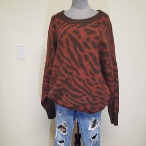 AVA & VIV Oversized Animal Print Sweater